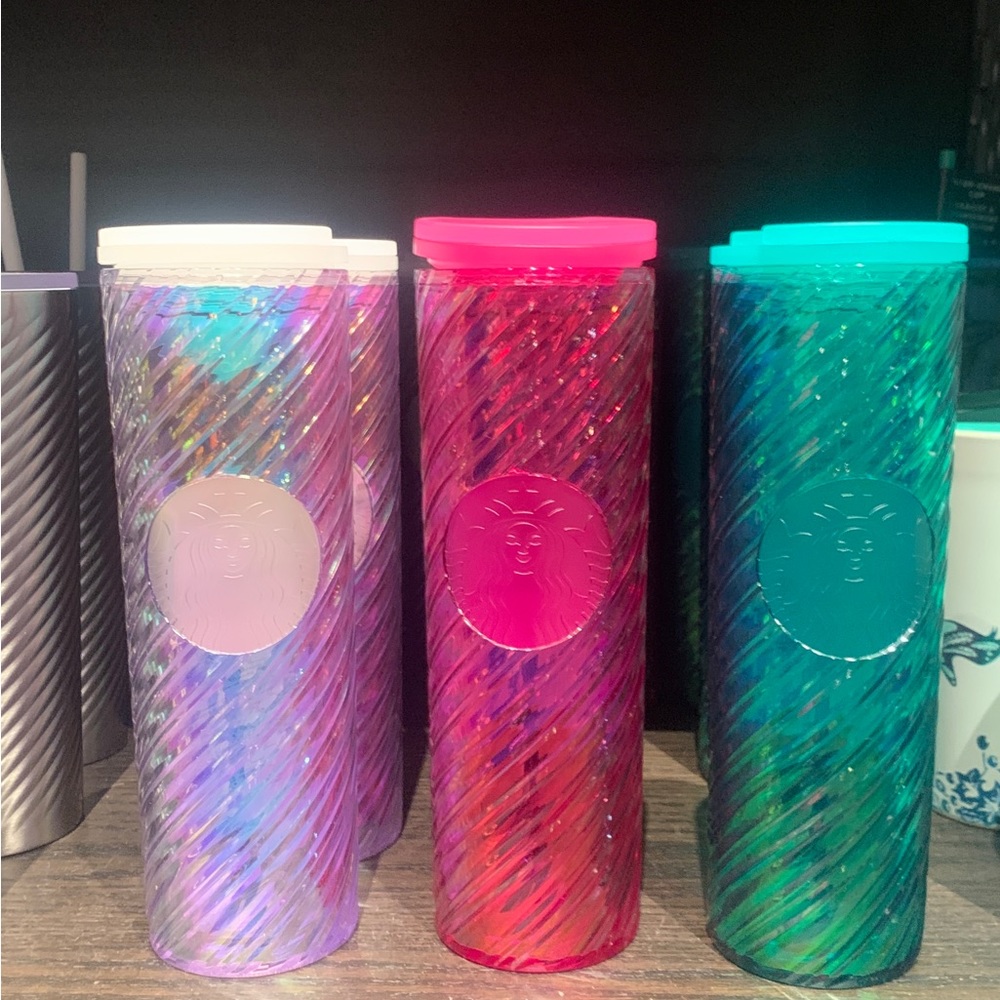 Starbucks Iridescent Unicorn Swirl Pink Green Clear Hot Cold Tumbler Cup 16oz